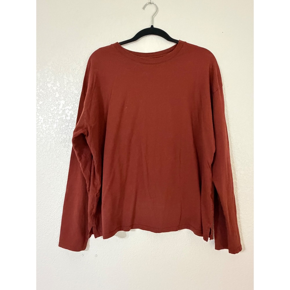A New Day Women's Rust Brown Long Sleeve Cotton T-Shirt Relaxed Fit Large